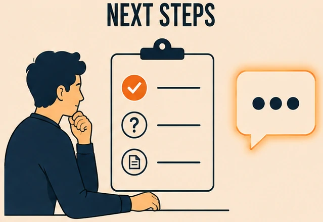Illustration of a person reviewing a simple checklist of next steps for using Claude responsibly