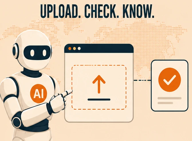 Illustration of an AI robot using a free detection tool required by the California AI Transparency Act