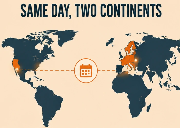 Illustration showing California and the European Union AI transparency rules taking effect the same day