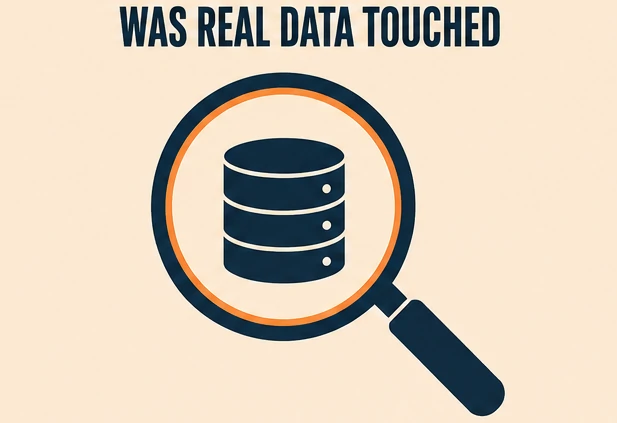 Magnifying glass over a database icon representing whether AI sandbox escapes touched real data